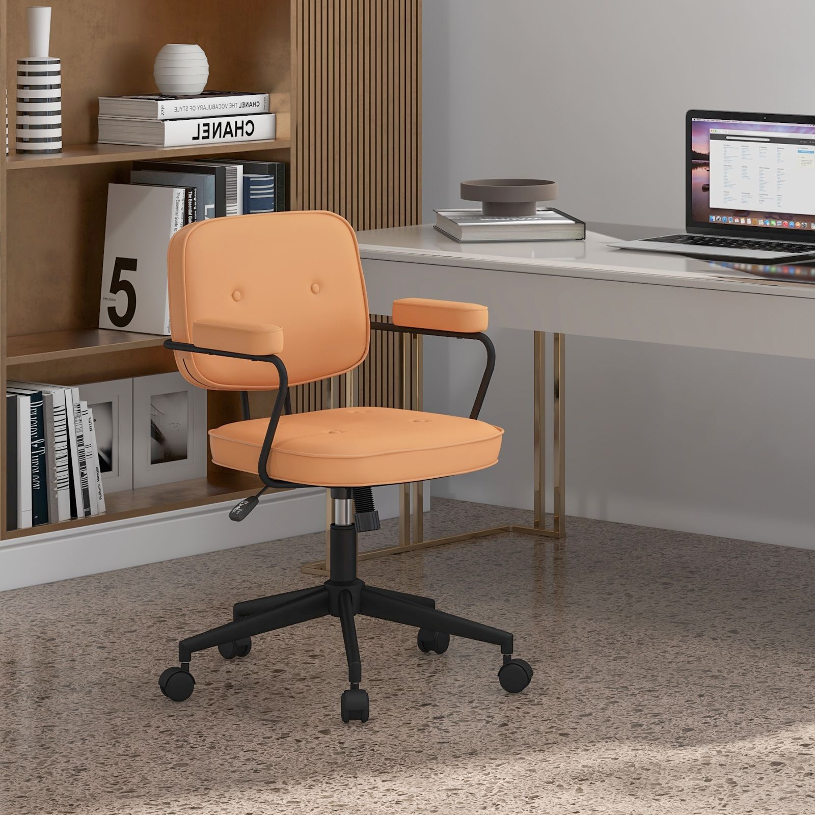 PU Leather Upholstered Swivel Task Chair with Rocking Backrest